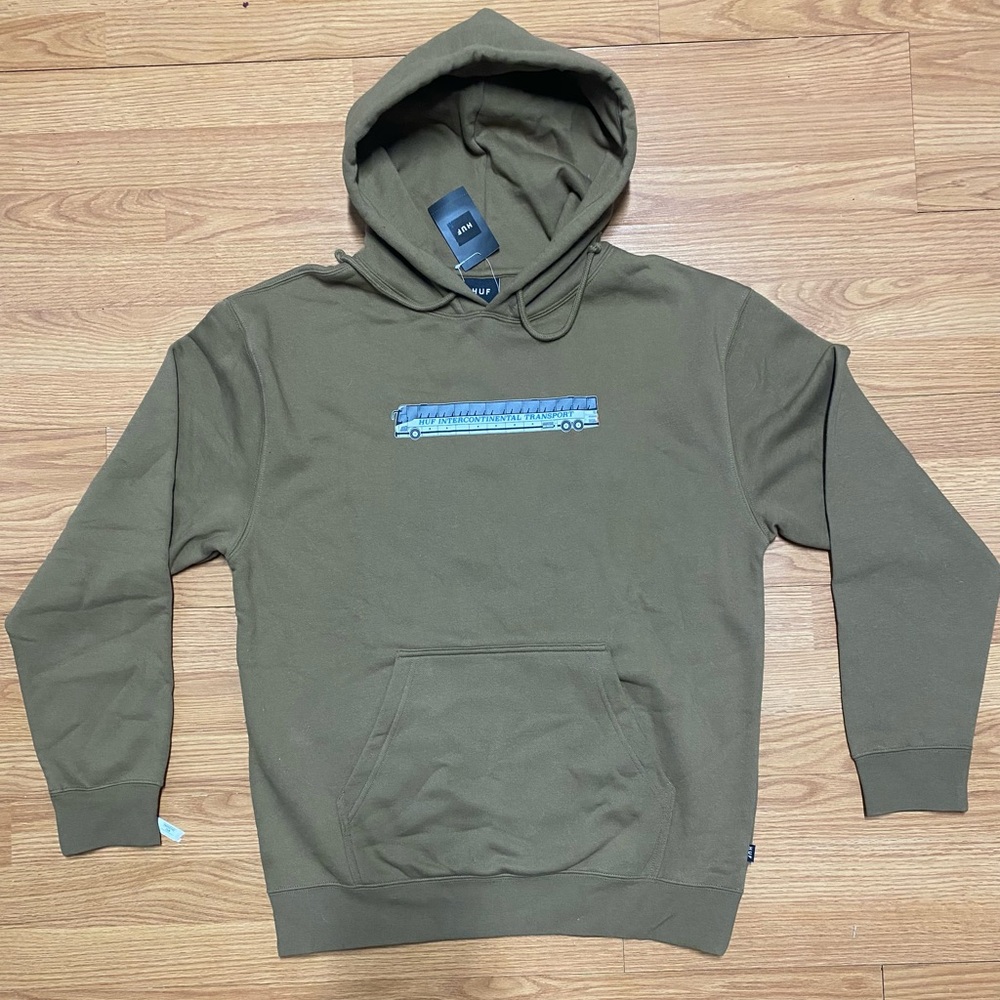 HUF Olive Hoodie with Blue Graphic
